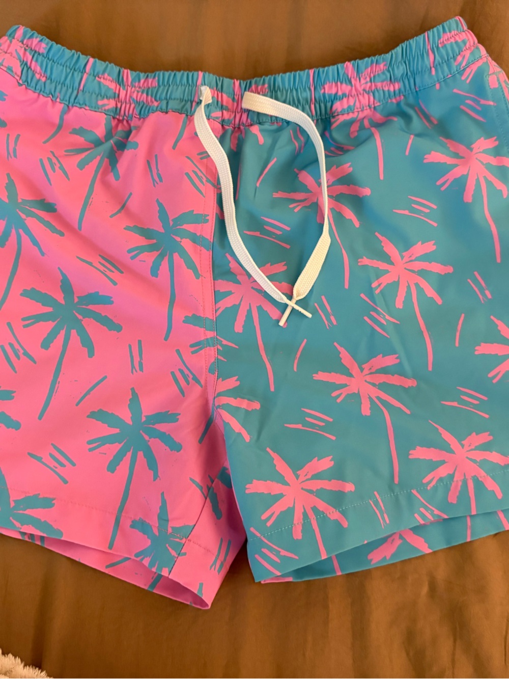 chubbies Kids Reversible Palm Swim Trunks - Pink & Teal size Largw
